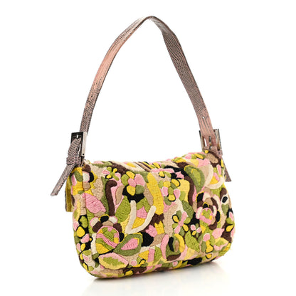 Fendi Lizard Embroidered Flower Baguette Pink Multicolor 3 of 12