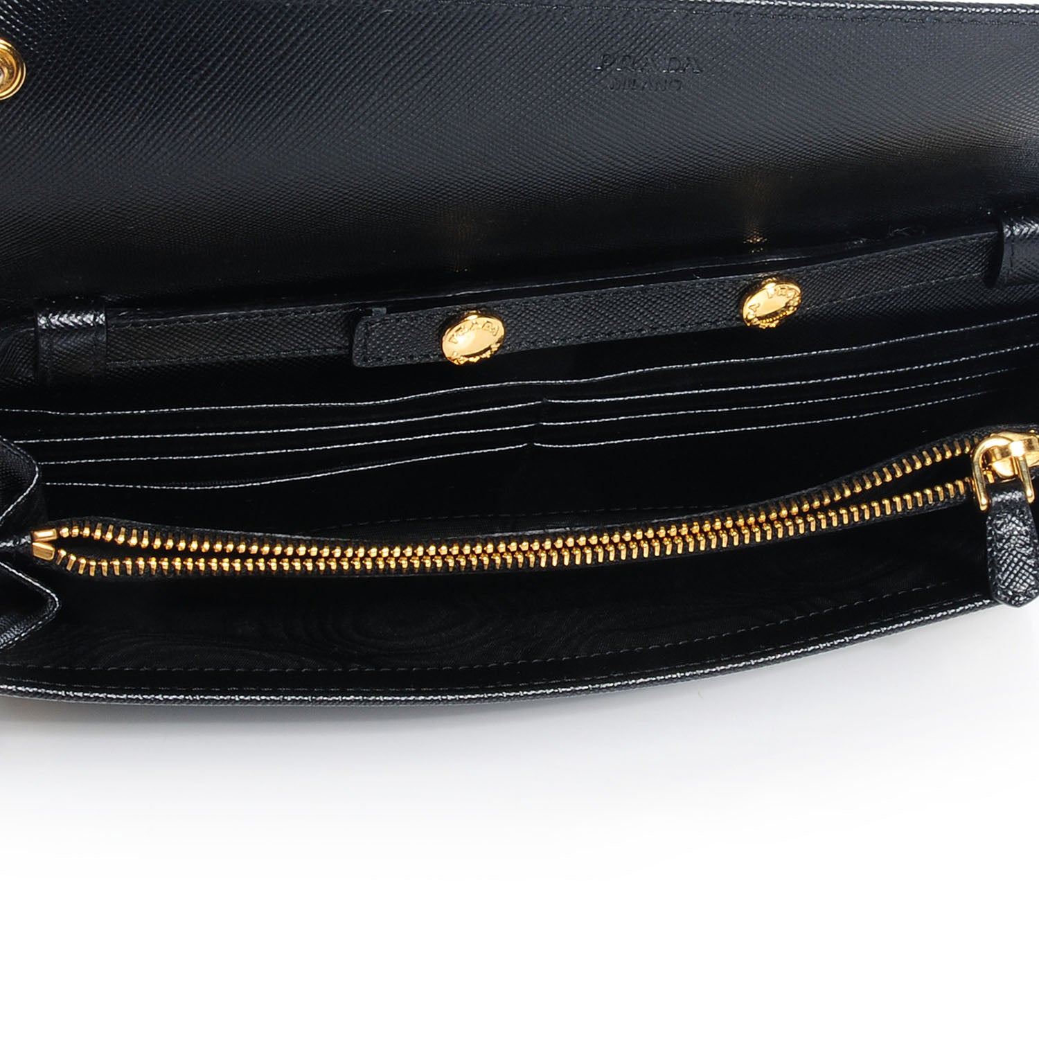 Prada Saffiano Metal Oro Chain Wallet Nero Black 6 of 9