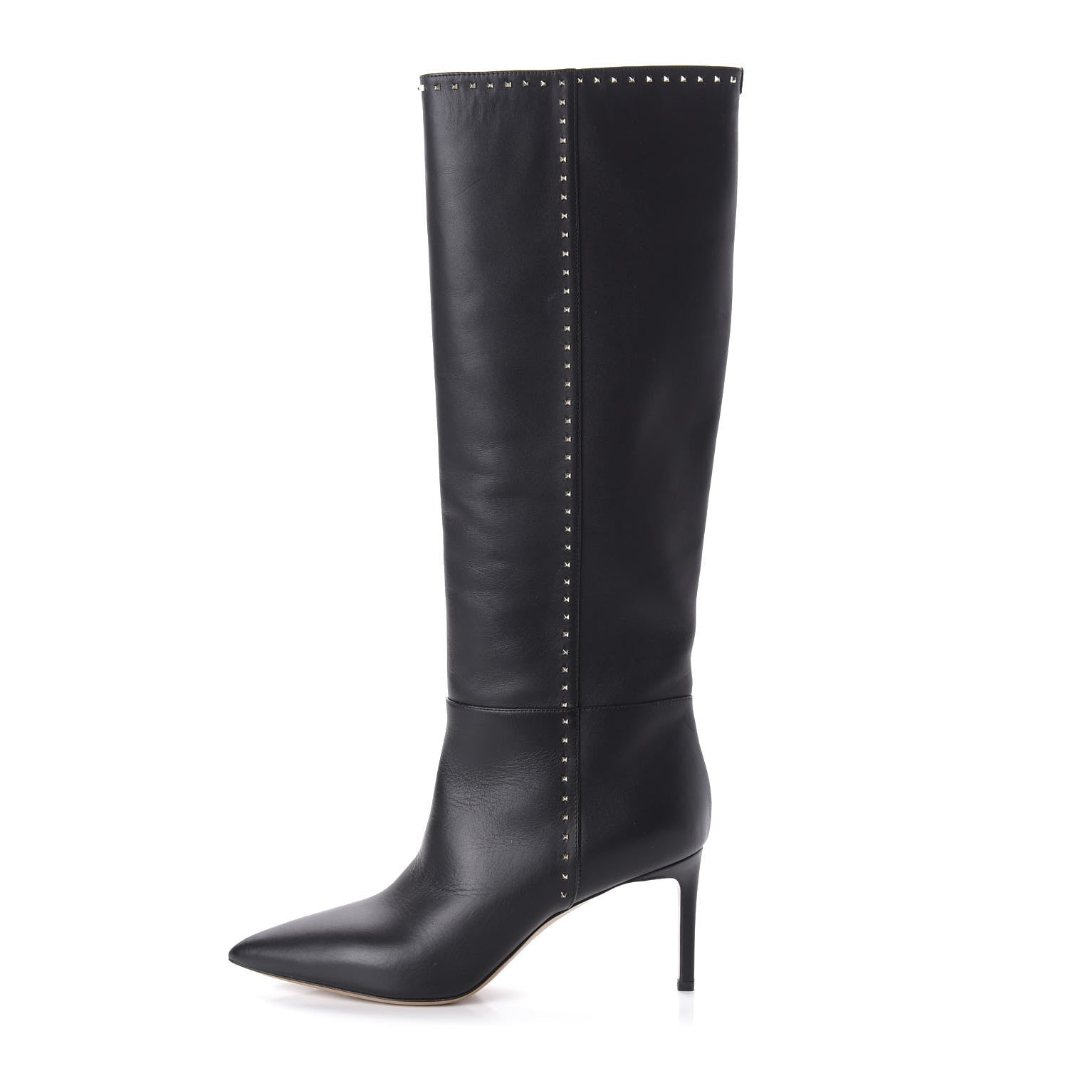 Valentino Garavani Vitello Lovestud Knee High Boots 39.5 Black 1 of 7