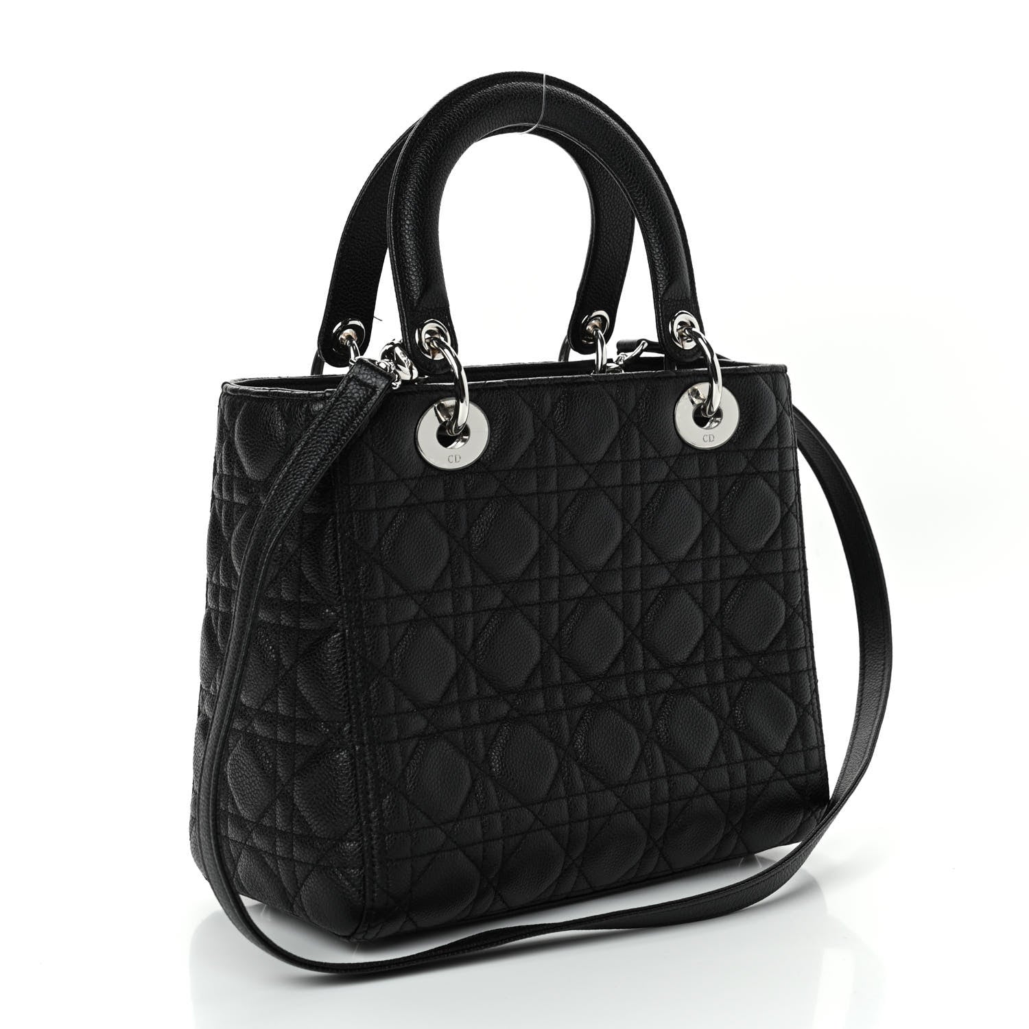 Christian Dior Grained Calfskin Cannage Medium Lady Dior Black 2 of 4