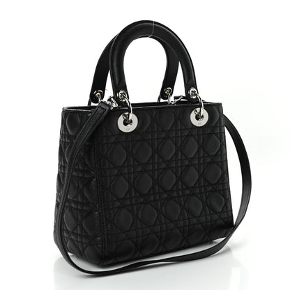 Christian Dior Grained Calfskin Cannage Medium Lady Dior Black 2 of 4