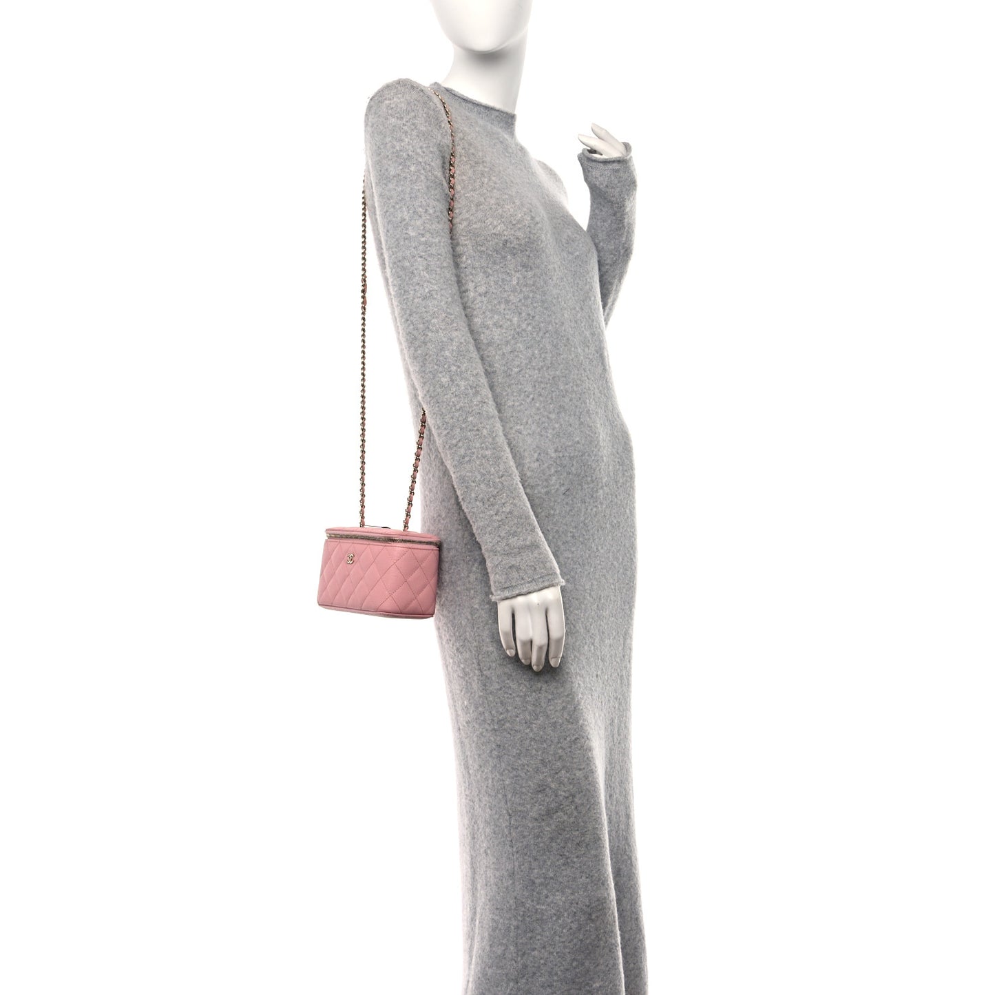 Caviar Quilted Small Vanity Case With Chain Pink