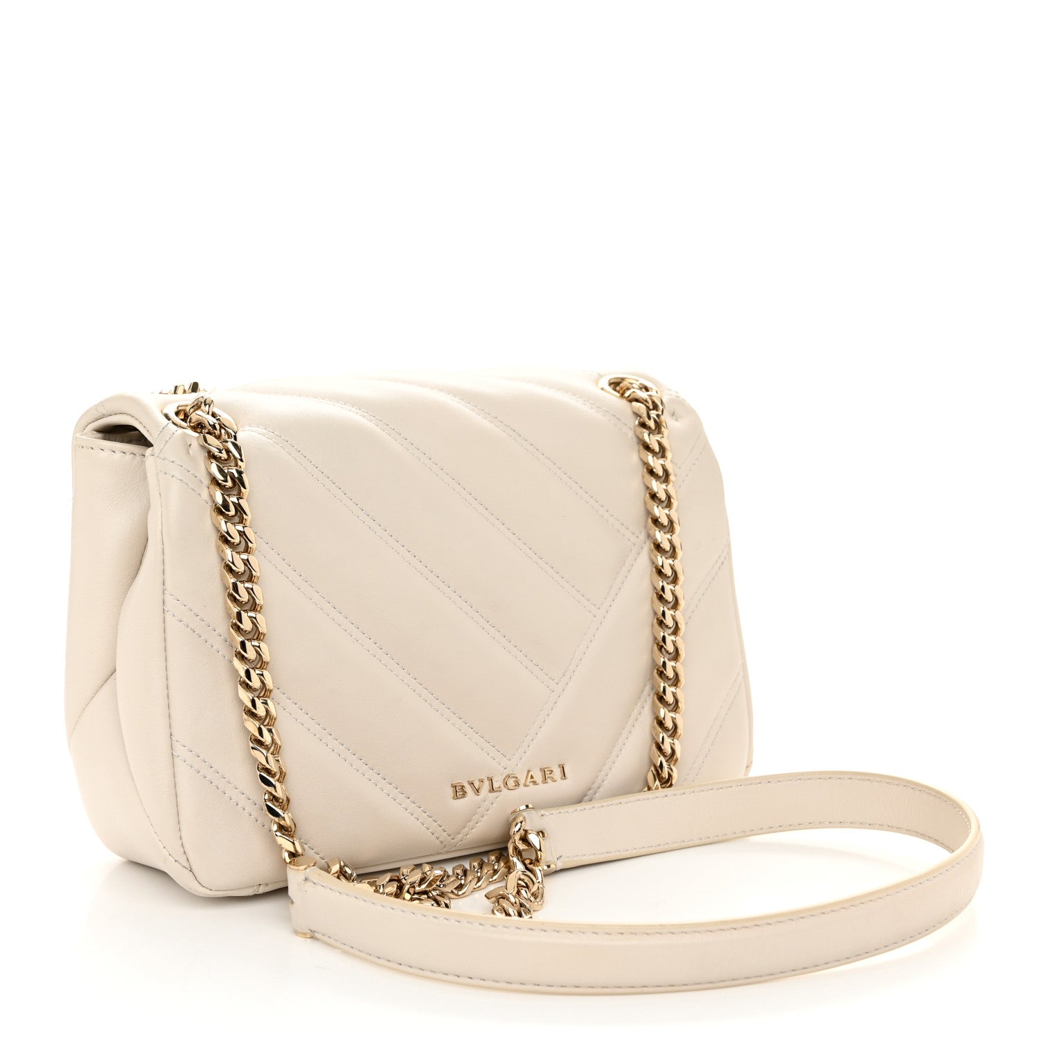 Bulgari Calfskin Matelasse Small Serpenti Cabochon Shoulder Bag White 3 of 11