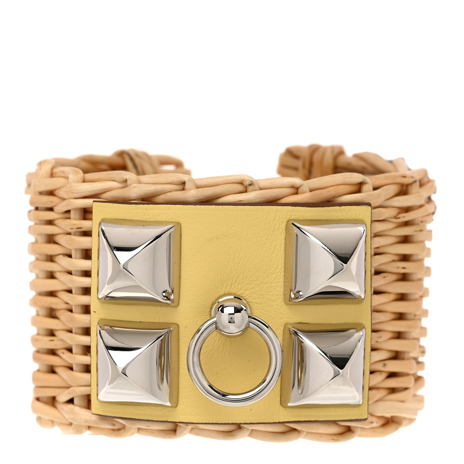 Hermes Barenia Osier Collier De Chien CDC Picnic Bracelet Jaune Poussin 1 of 6