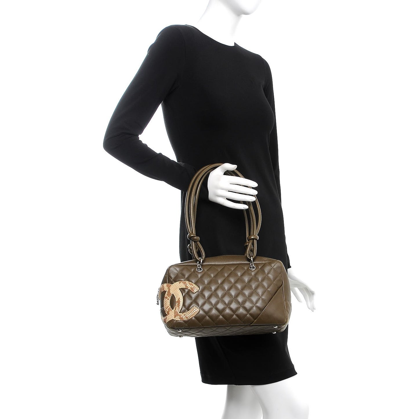 Calfskin Python Quilted Large Cambon Bowler Khaki