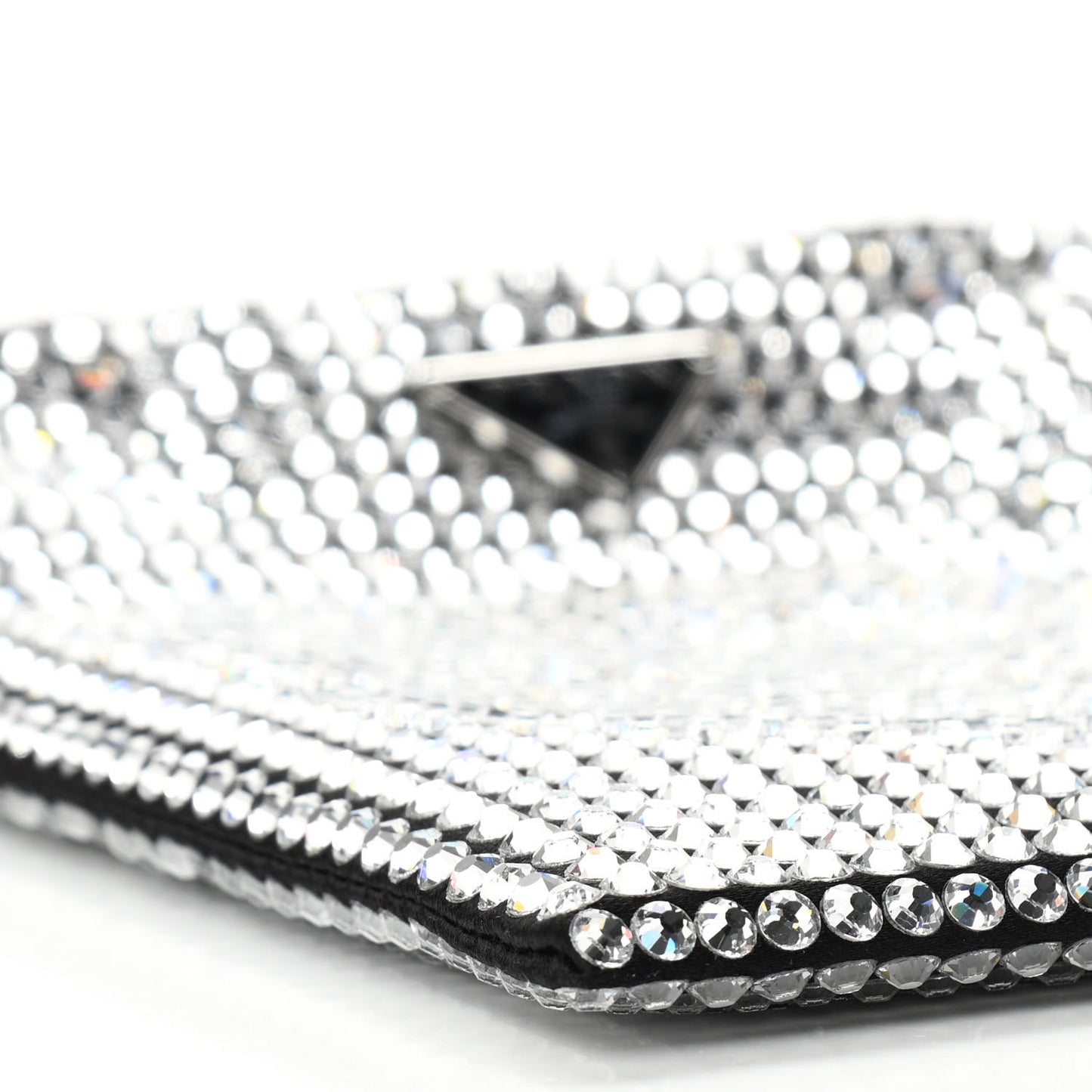 Satin Crystal Metal Triangle Logo Chain Crossbody Handbag Cristal