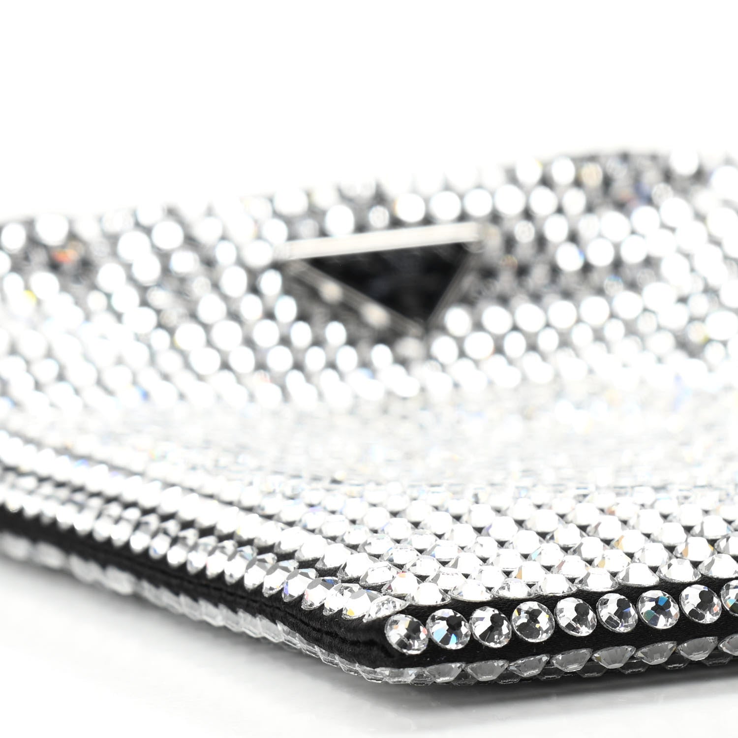 Prada Satin Crystal Metal Triangle Logo Chain Crossbody Handbag Cristal 9 of 10