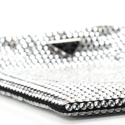 Prada Satin Crystal Metal Triangle Logo Chain Crossbody Handbag Cristal 9 of 10