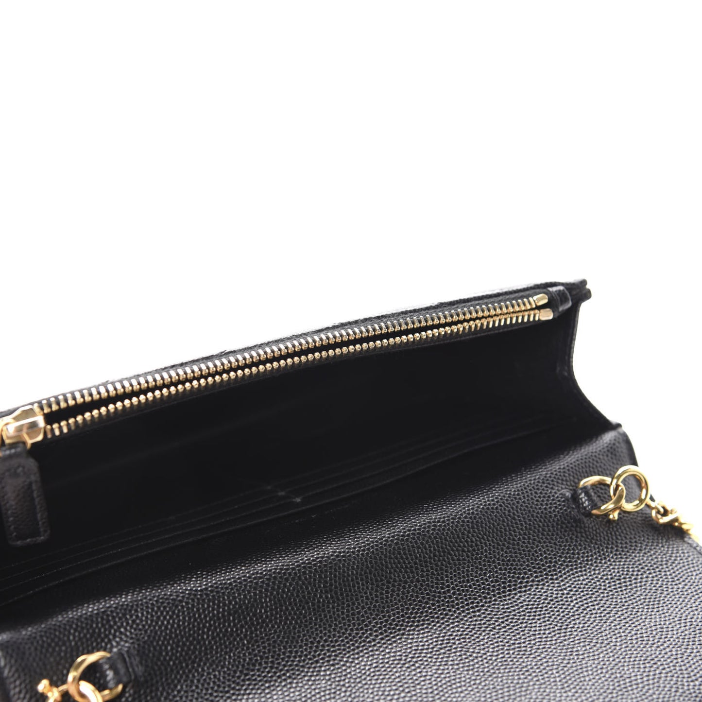 Grain De Poudre Matelasse Chevron Monogram Envelope Chain Wallet Black