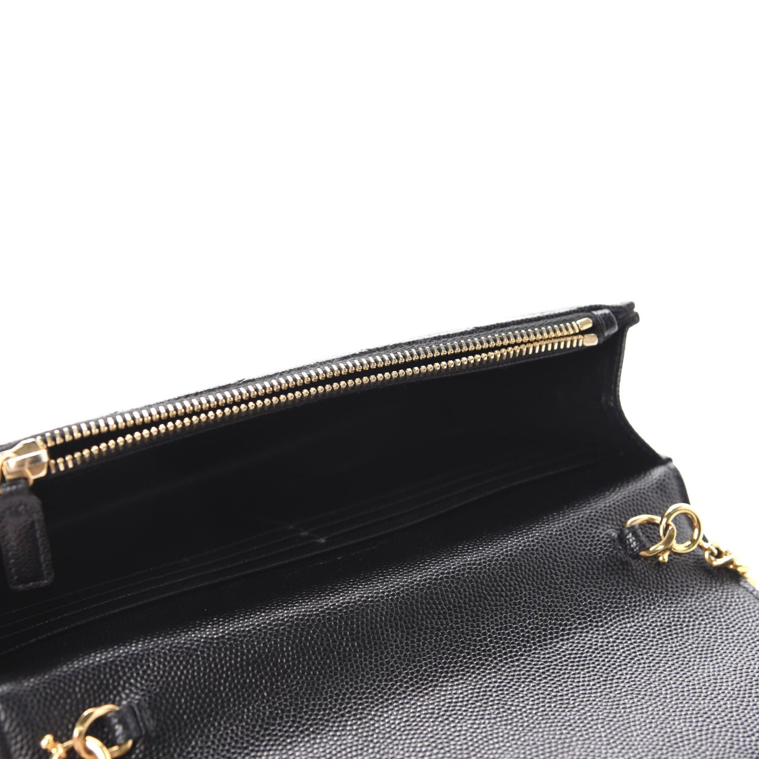 Saint Laurent Grain De Poudre Matelasse Chevron Monogram Envelope Chain Wallet Black 5 of 13