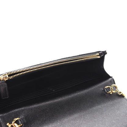 Saint Laurent Grain De Poudre Matelasse Chevron Monogram Envelope Chain Wallet Black 5 of 13