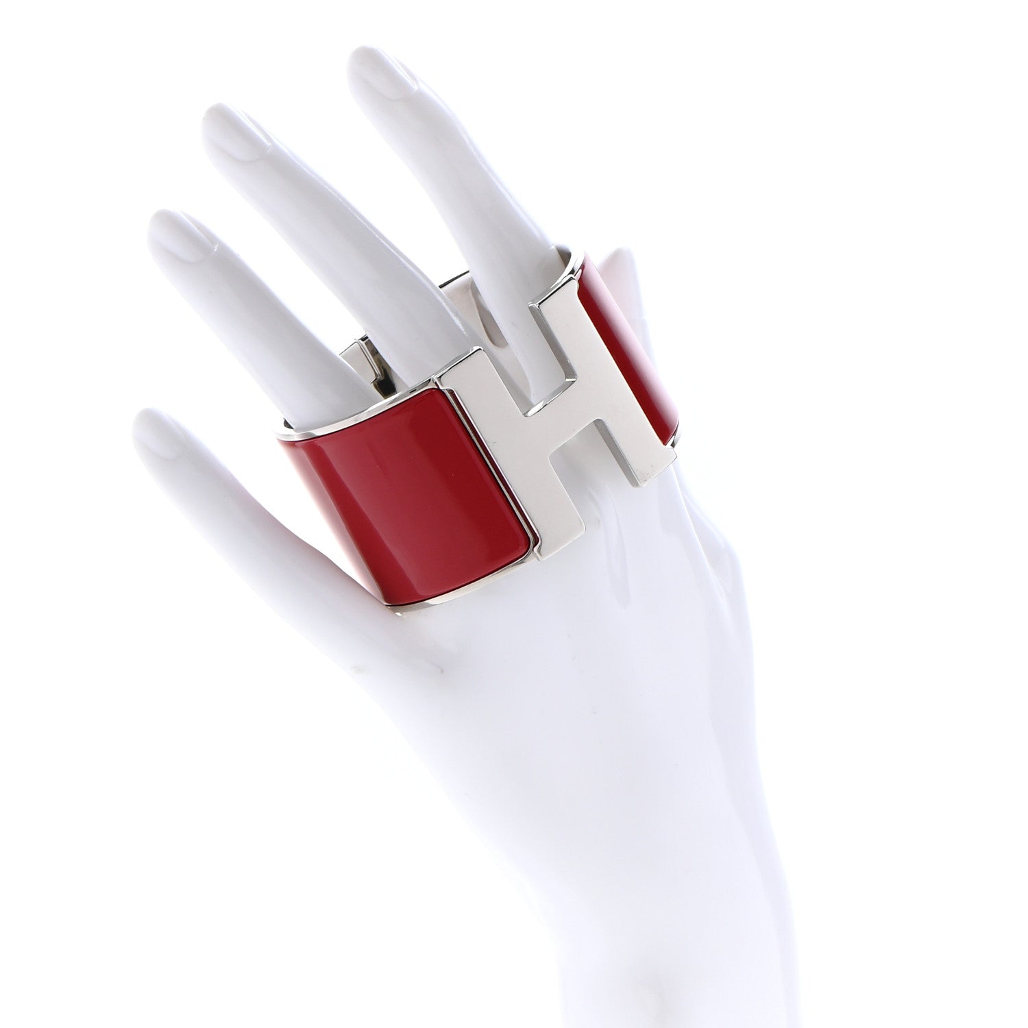 Hermes Enamel Clic Clac H Extra Wide Bracelet PM Red 2 of 5