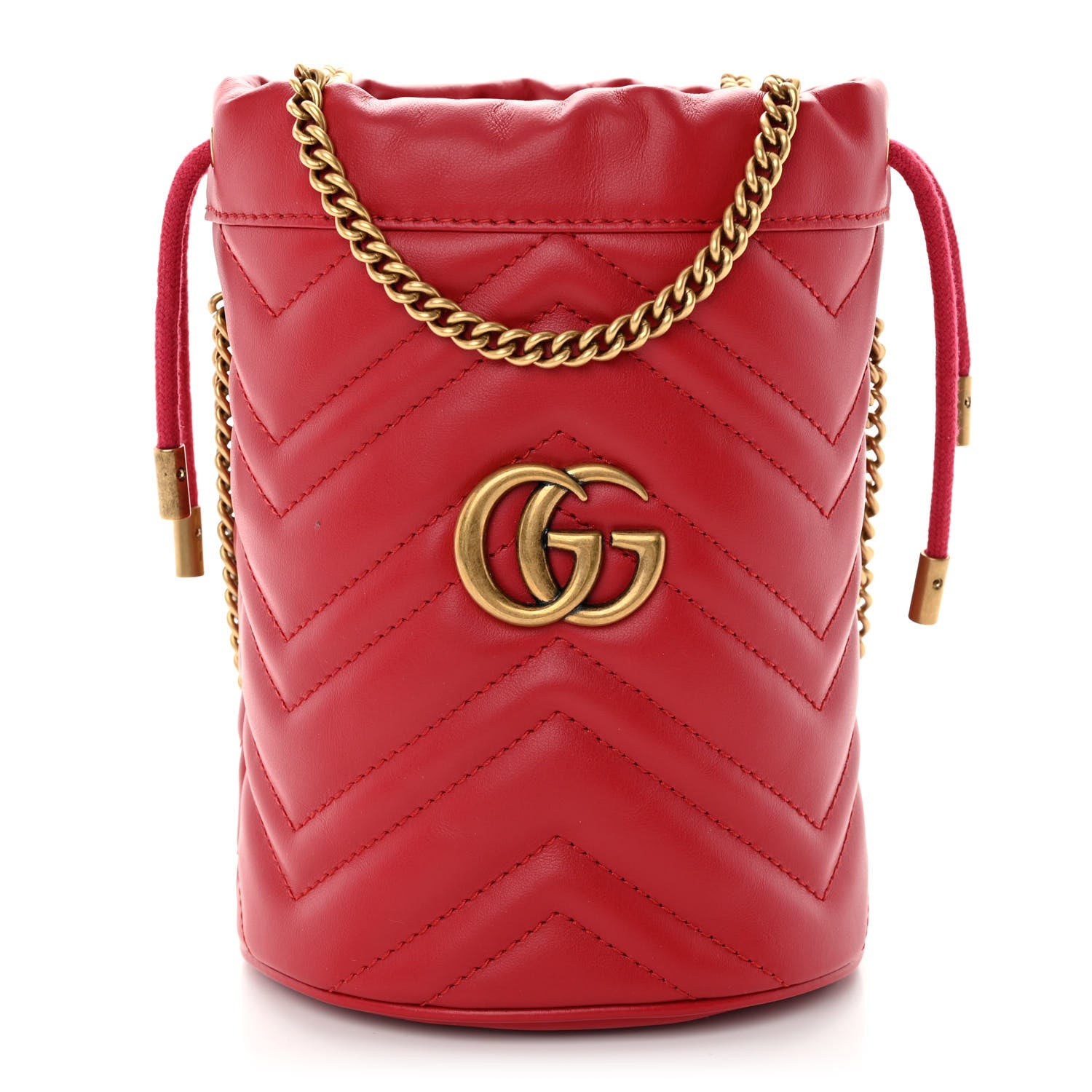 Gucci Calfskin Matelasse Mini GG Marmont 2.0 Bucket Bag Hibiscus Red 1 of 10