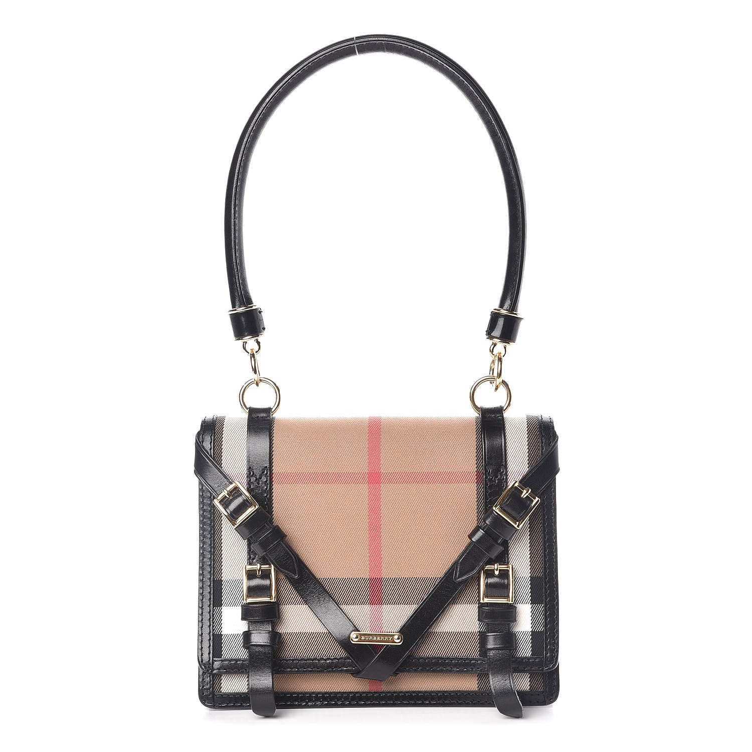 Burberry House Check Bridle Calfskin Top Handle Shoulder Bag Black 1 of 9