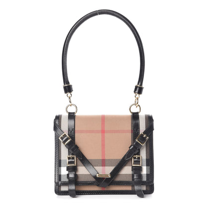 Burberry House Check Bridle Calfskin Top Handle Shoulder Bag Black 1 of 9