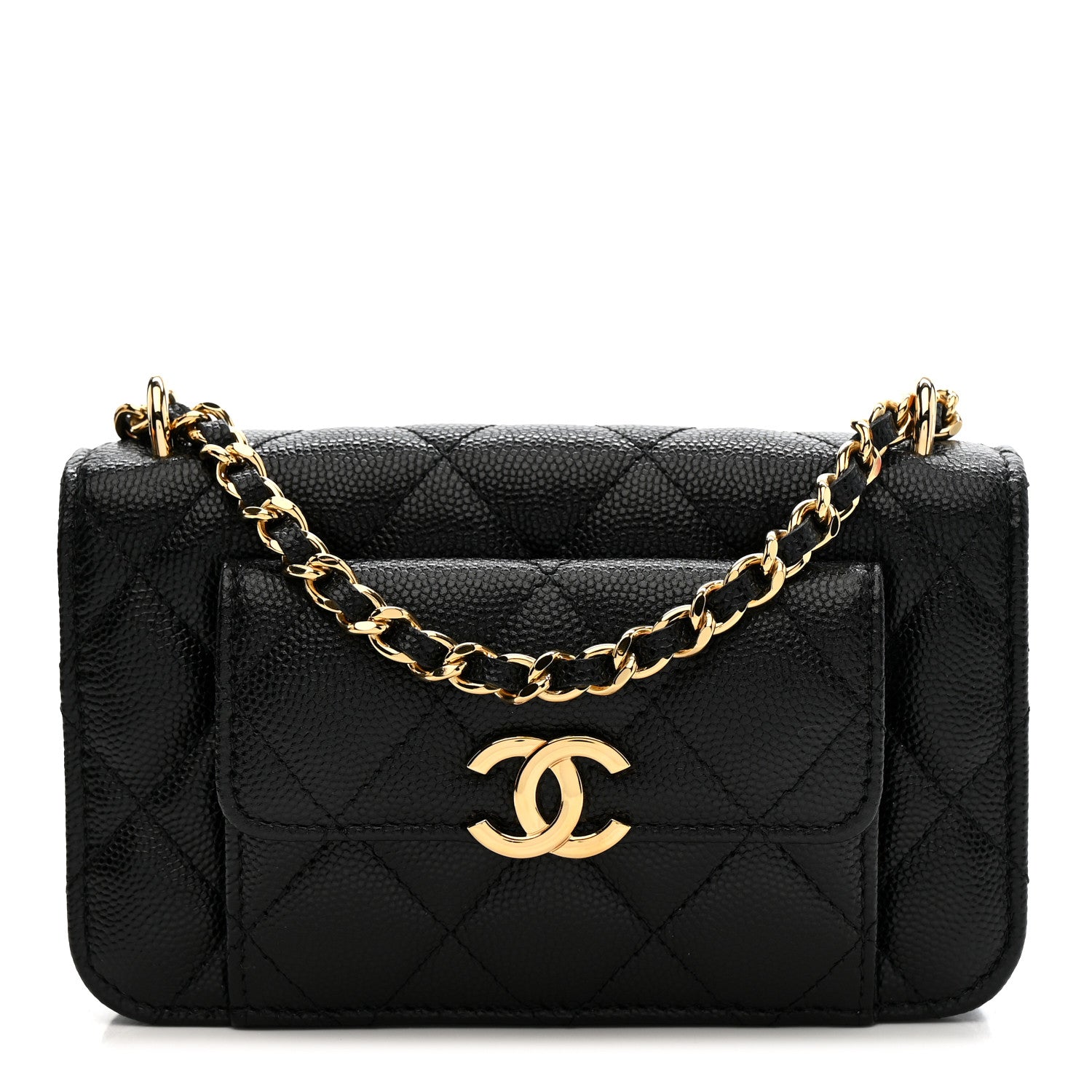 Chanel Caviar Quilted Pocket Twins Clutch With Chain Black 1 of 12