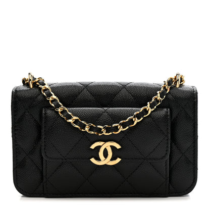 Chanel Caviar Quilted Pocket Twins Clutch With Chain Black 1 of 12