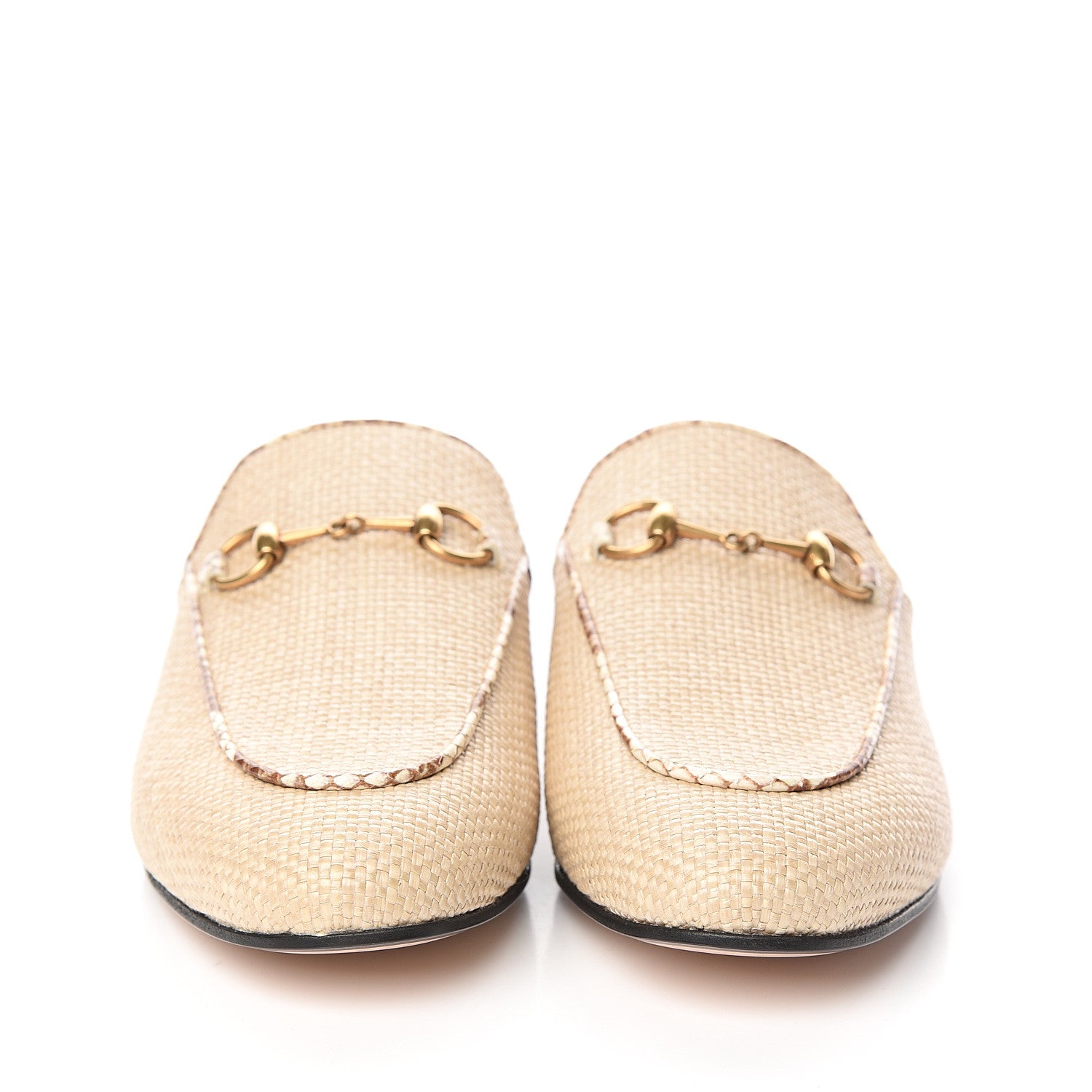 Gucci Straw Elaphe Womens Princetown Slippers 37.5 Natural Cream Brown 2 of 9