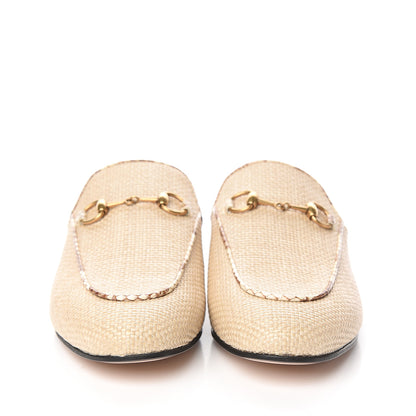 Gucci Straw Elaphe Womens Princetown Slippers 37.5 Natural Cream Brown 2 of 9