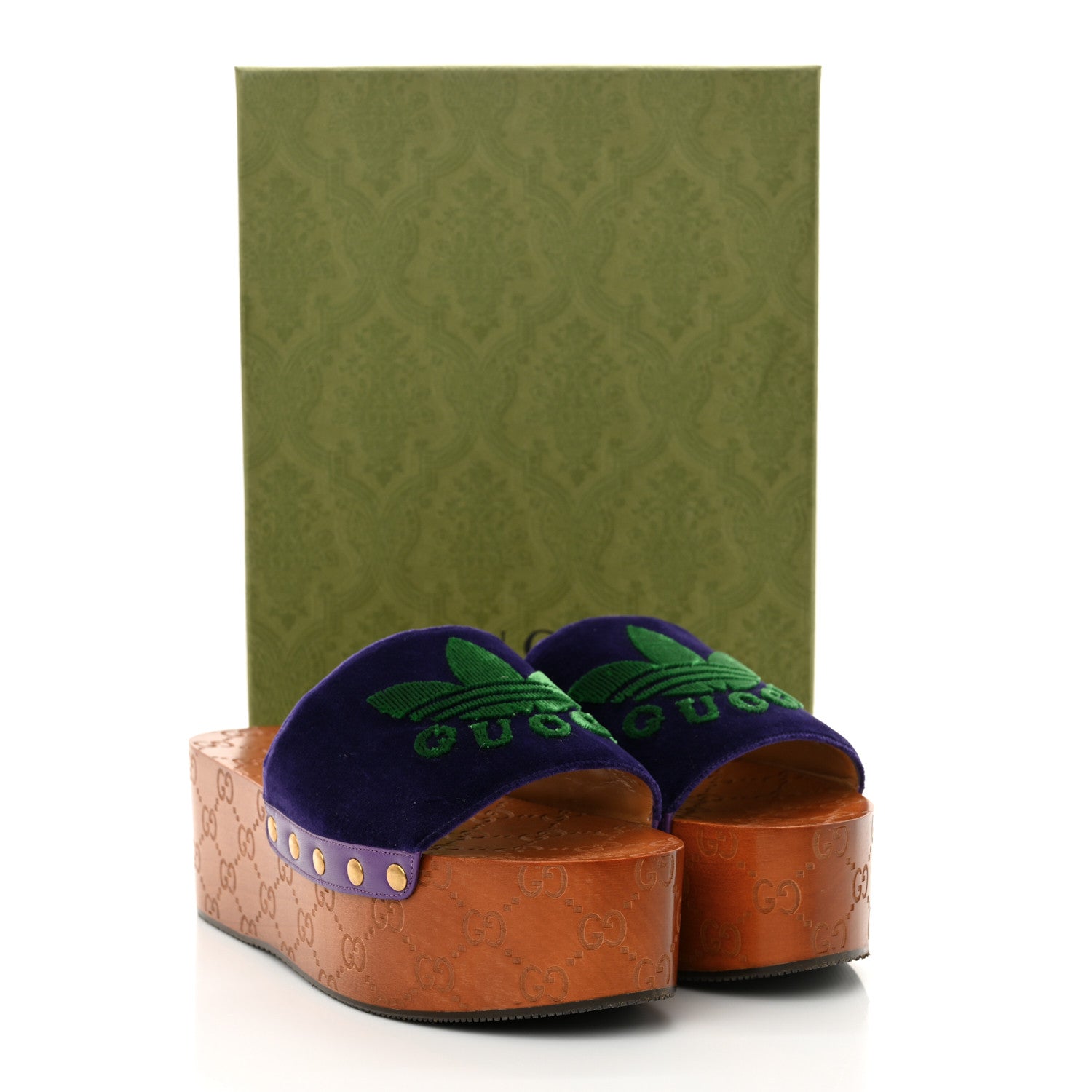 Gucci X ADIDAS Soft Velvet Malaga Kid Womens Platform Sandals 39.5  Iris Extreme 14 of 14