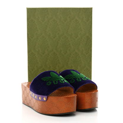 Gucci X ADIDAS Soft Velvet Malaga Kid Womens Platform Sandals 39.5  Iris Extreme 14 of 14