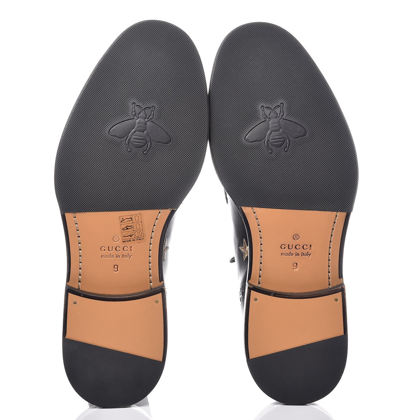 Calfskin Bee Star Embroidered Mens Captoe Derby Loafers 9 Black
