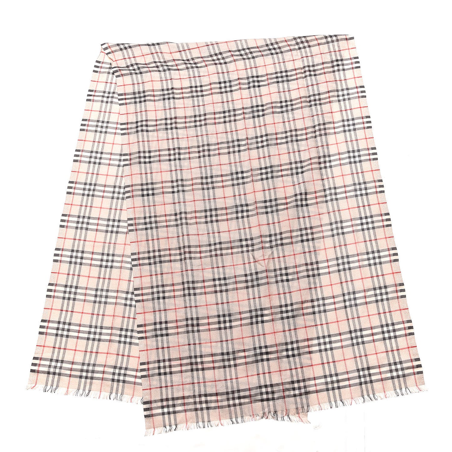 Metallic Wool Silk Gauze Vintage Check Scarf Ivory