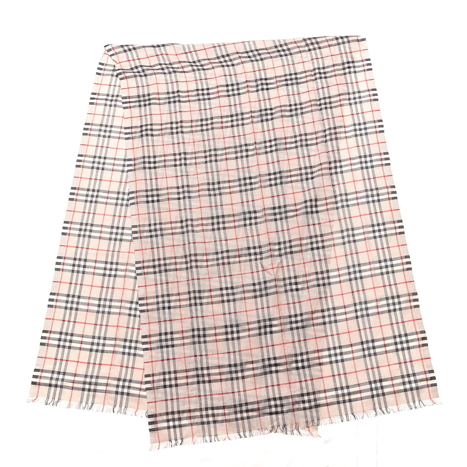 Burberry Metallic Wool Silk Gauze Vintage Check Scarf Ivory 3 of 4