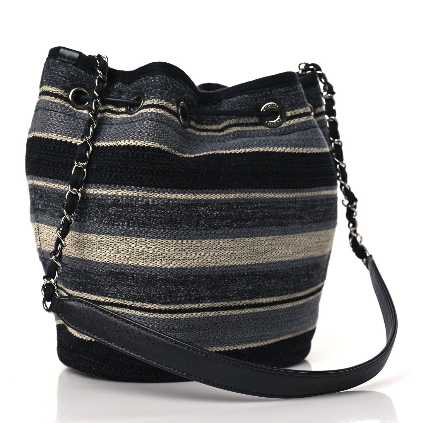 Striped Canvas Deauville Drawstring Bag Grey Black