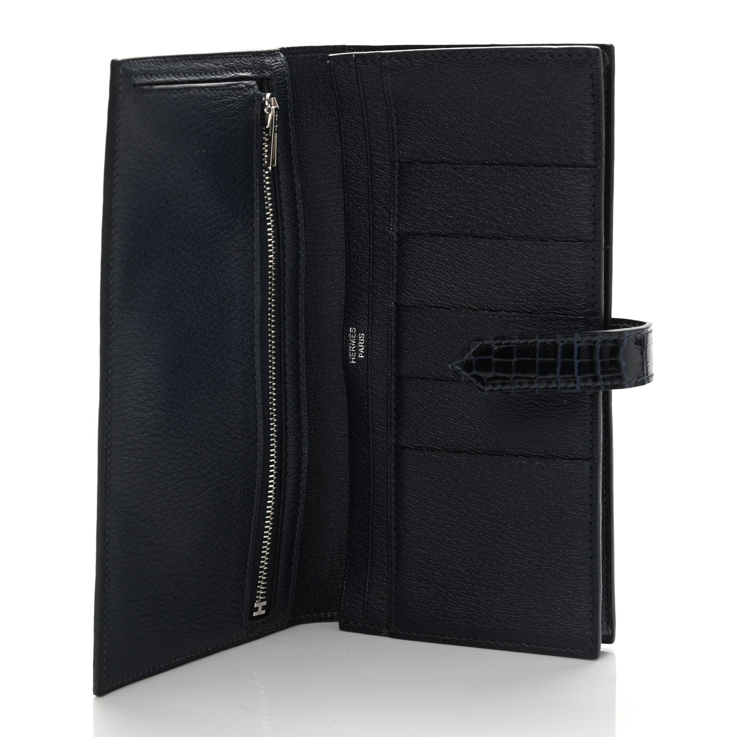 Hermes Shiny Alligator Bearn Wallet Bleu Marine 8 of 10