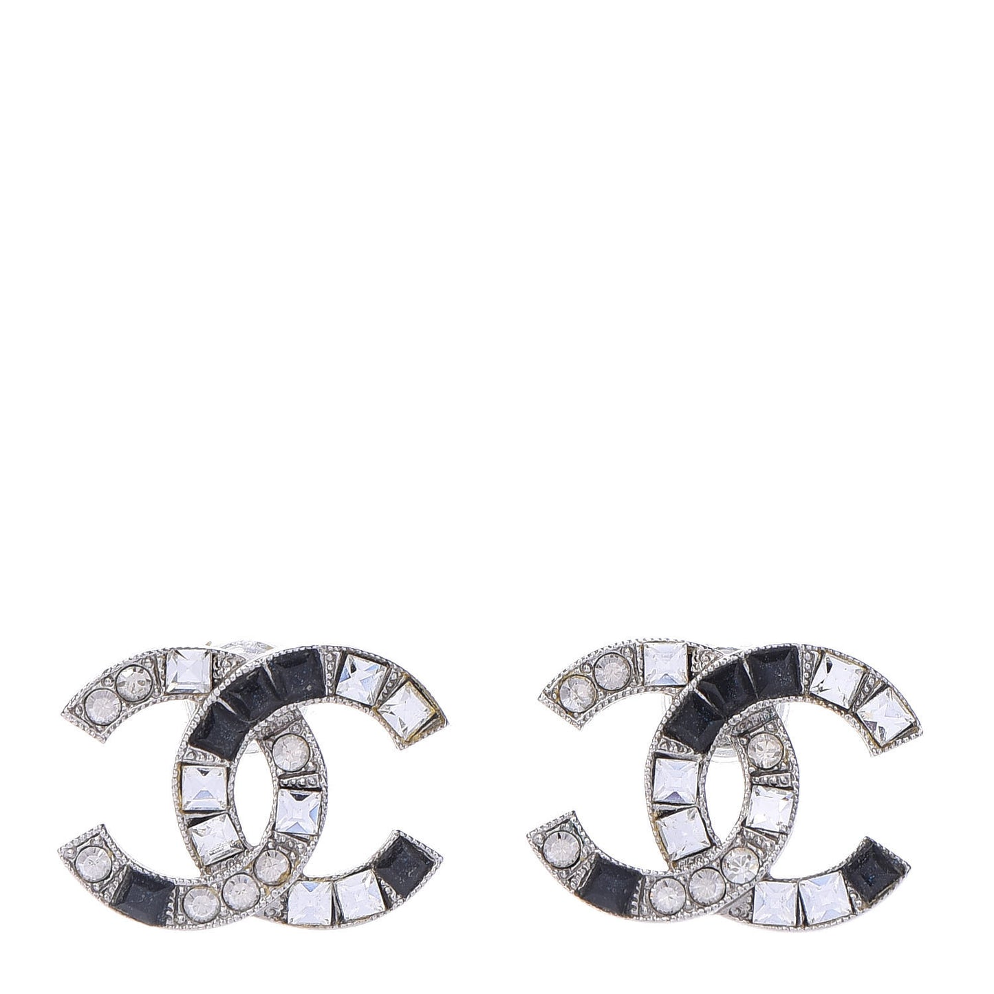 Baguette Crystal CC Earrings Silver Black