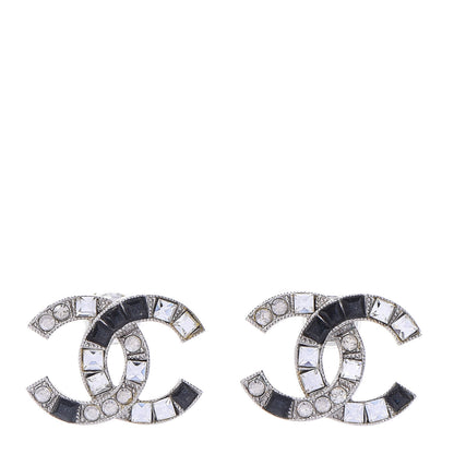 Chanel Baguette Crystal CC Earrings Silver Black 1 of 5