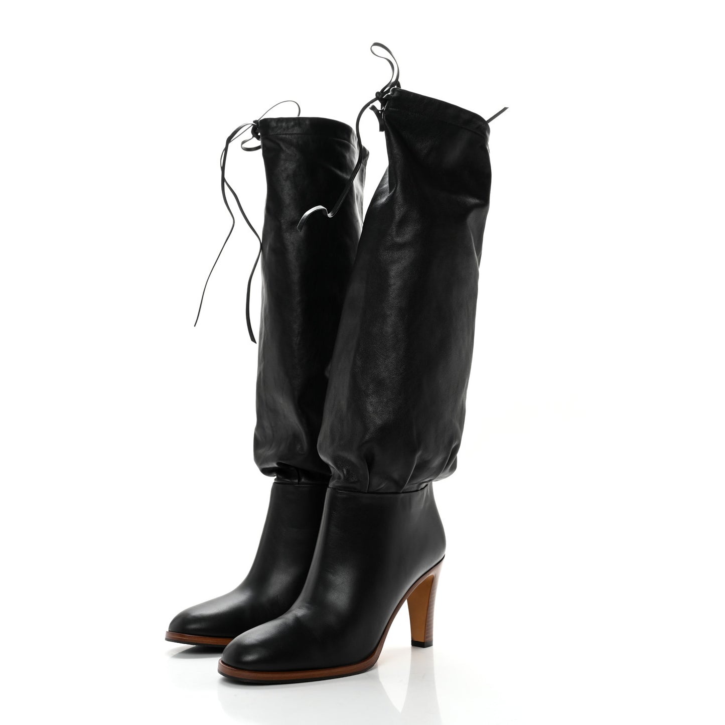 Deauville Calfskin Cinched Knee High Boots 39 Black