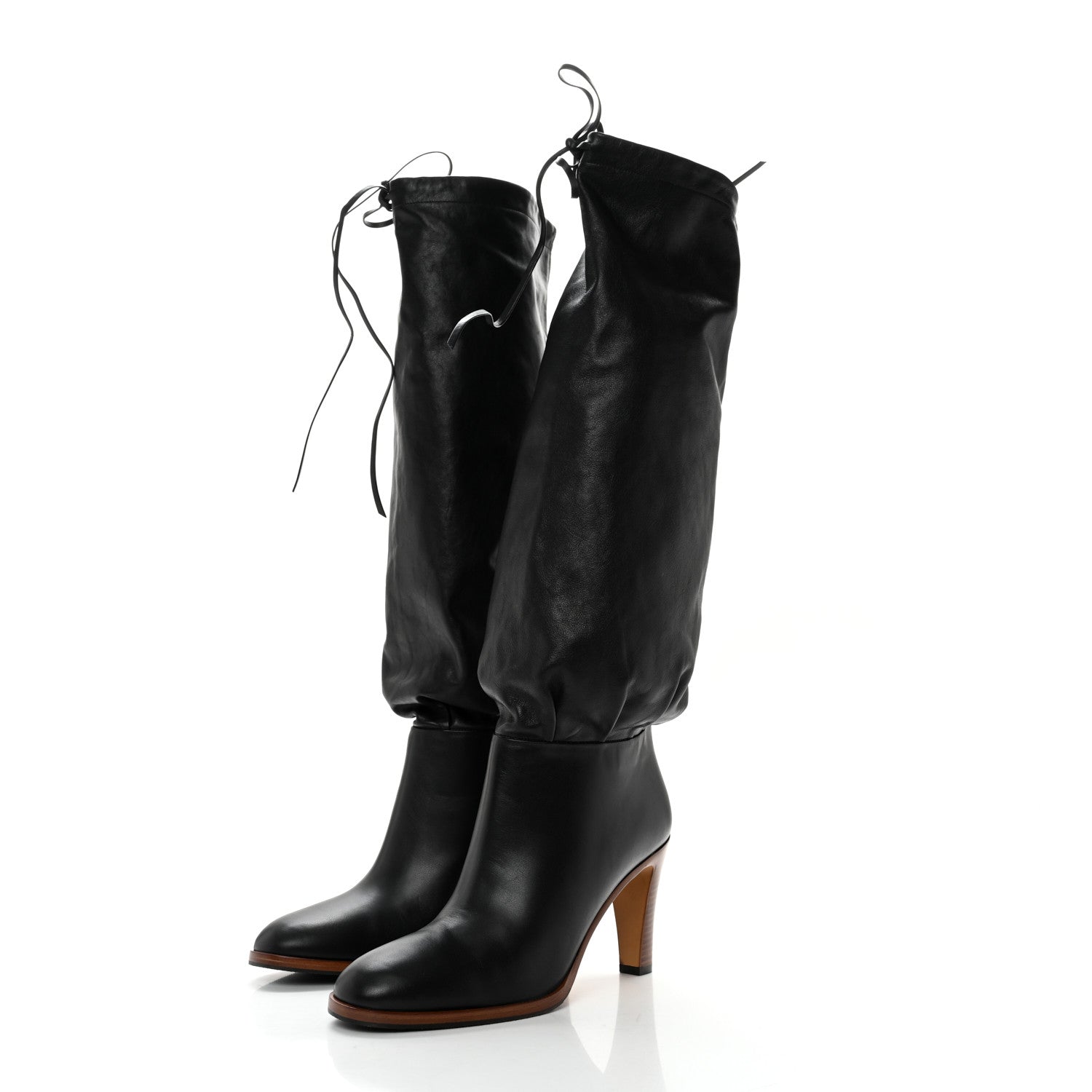 Gucci Deauville Calfskin Cinched Knee High Boots 39 Black 3 of 7