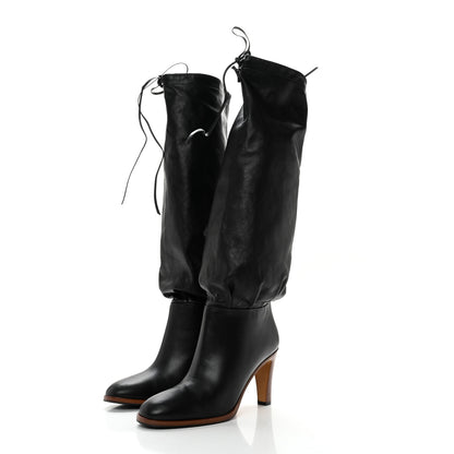 Gucci Deauville Calfskin Cinched Knee High Boots 39 Black 3 of 7