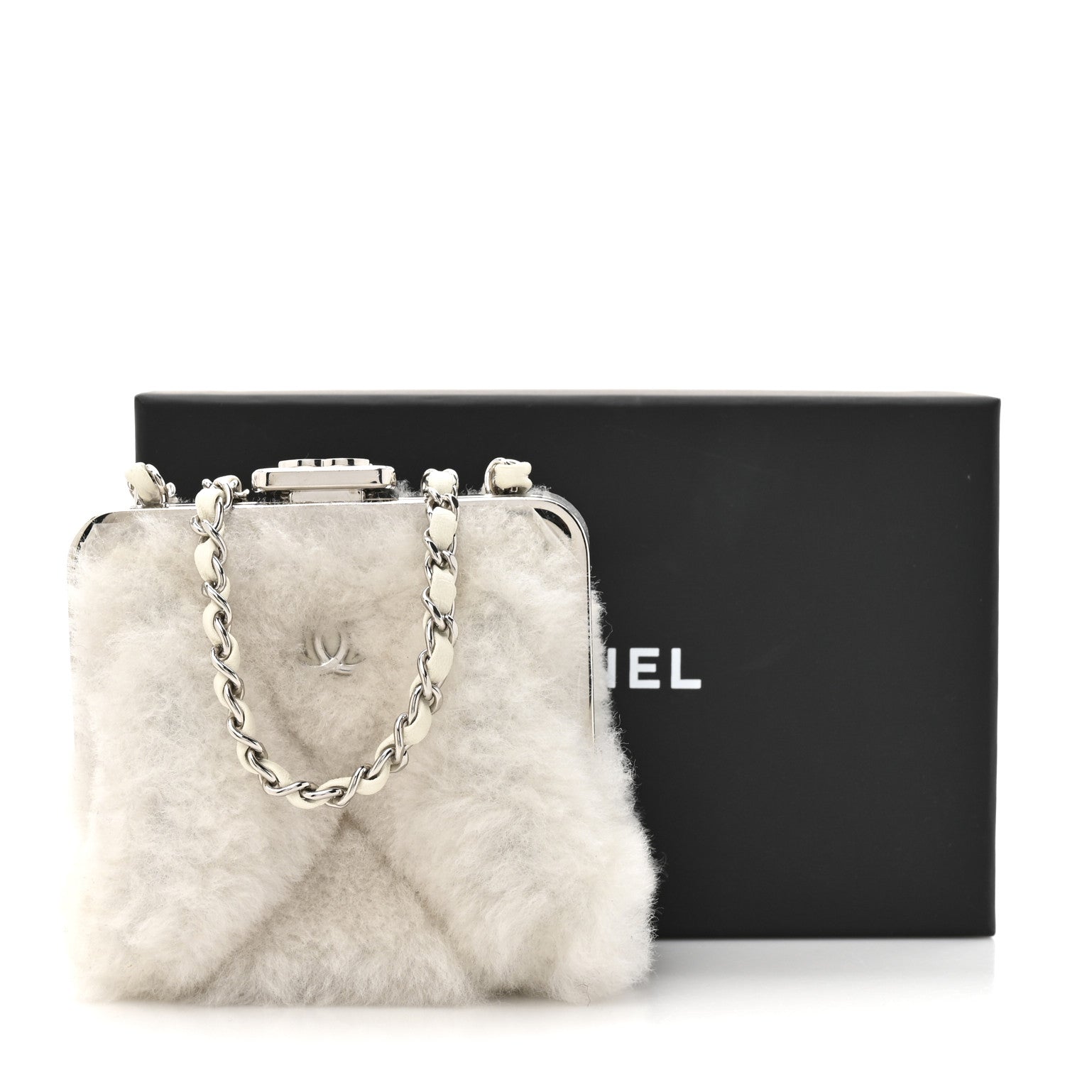 Chanel Shearling Sheepskin Lambskin Quilted Clutch With Chain White 11 of 11