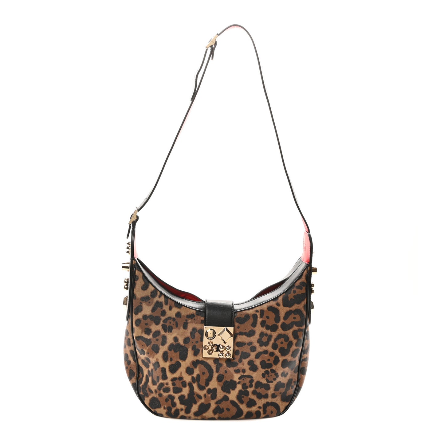 Calfskin Leopard Print Carasky Shoulder Bag Black