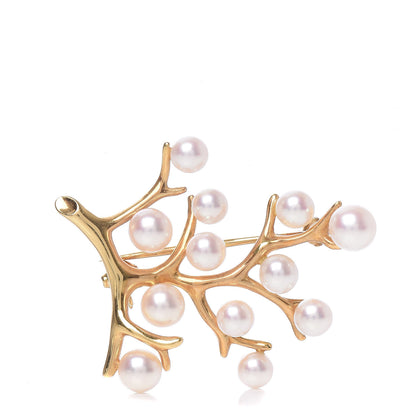 Mikimoto 18K Yellow Gold Akoya Pearl 3.5-4.5mm Branch Brooch 1 of 4