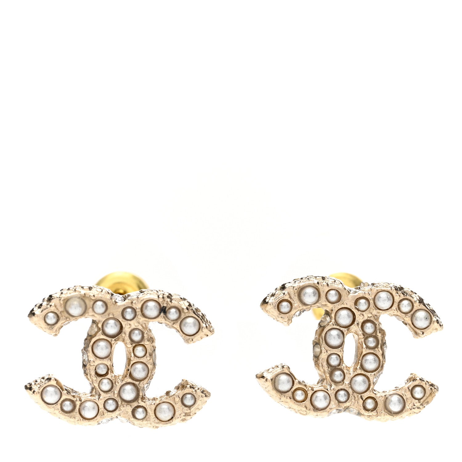Chanel Metal Graduated Pearl Crystal CC Earrings Light Gold 1 of 4