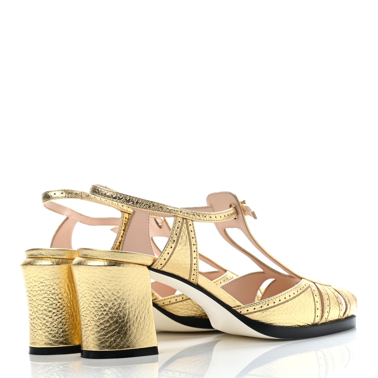 Metallic Calfskin Chameleon Block Heel Pumps 38 Gold