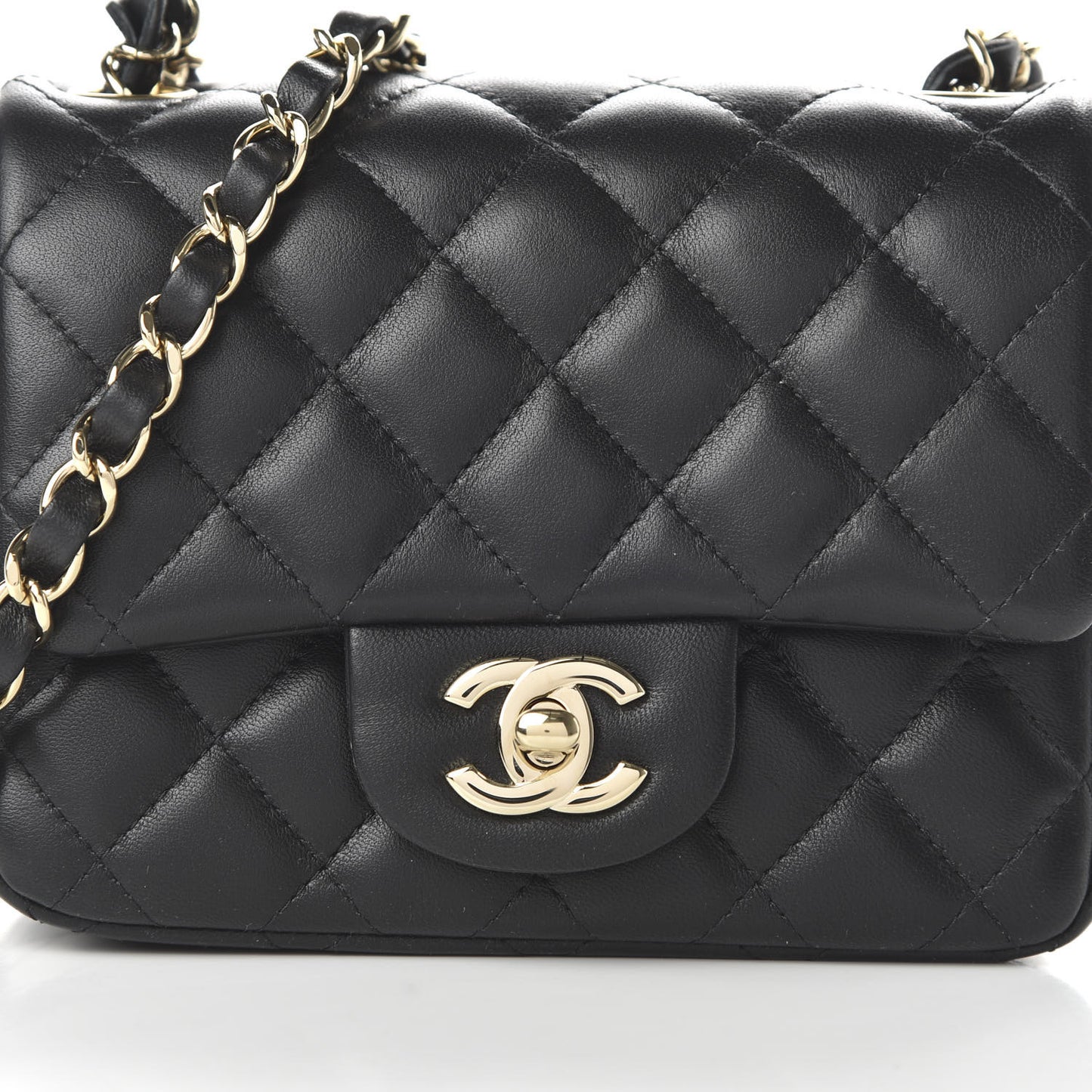 Lambskin Quilted Mini Square Flap Black