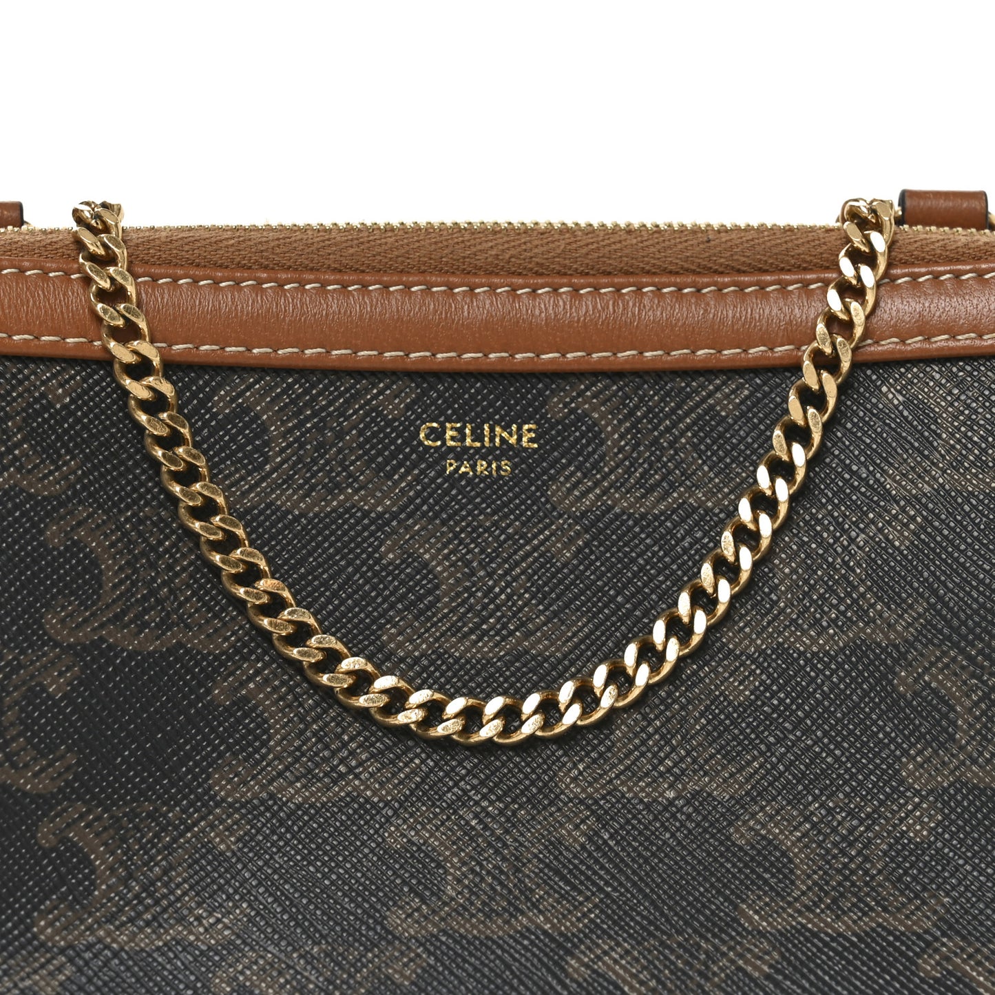 Triomphe Canvas Lambskin Clutch On Chain Tan