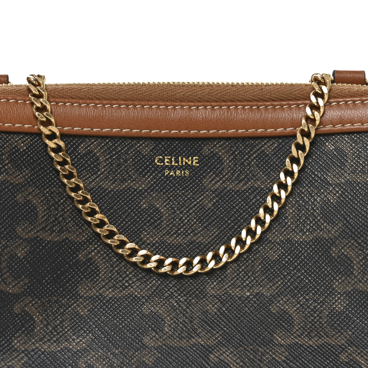 Celine Triomphe Canvas Lambskin Clutch On Chain Tan 7 of 10