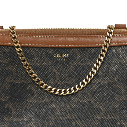Celine Triomphe Canvas Lambskin Clutch On Chain Tan 7 of 10