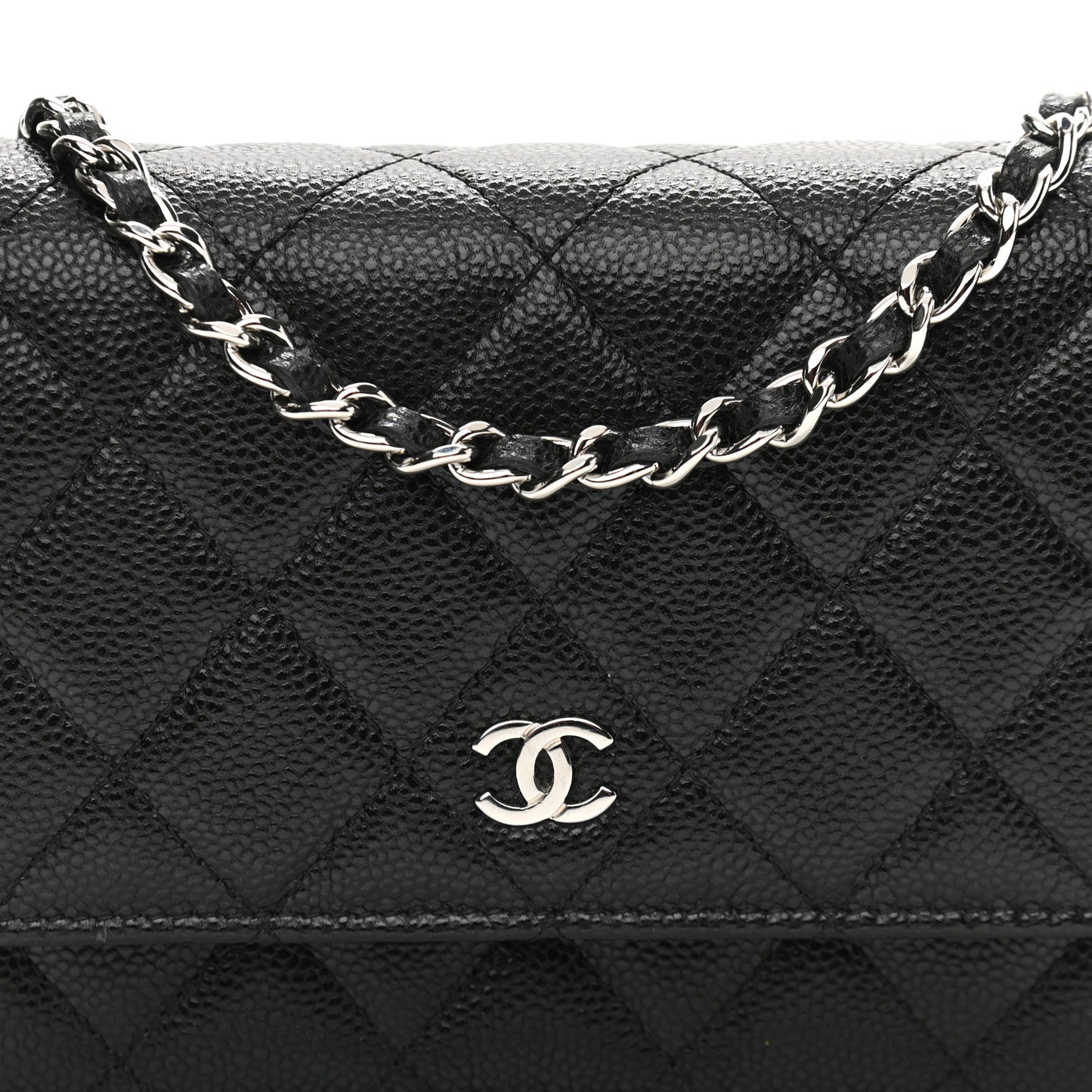 Caviar Quilted Mini Wallet On Chain WOC Black