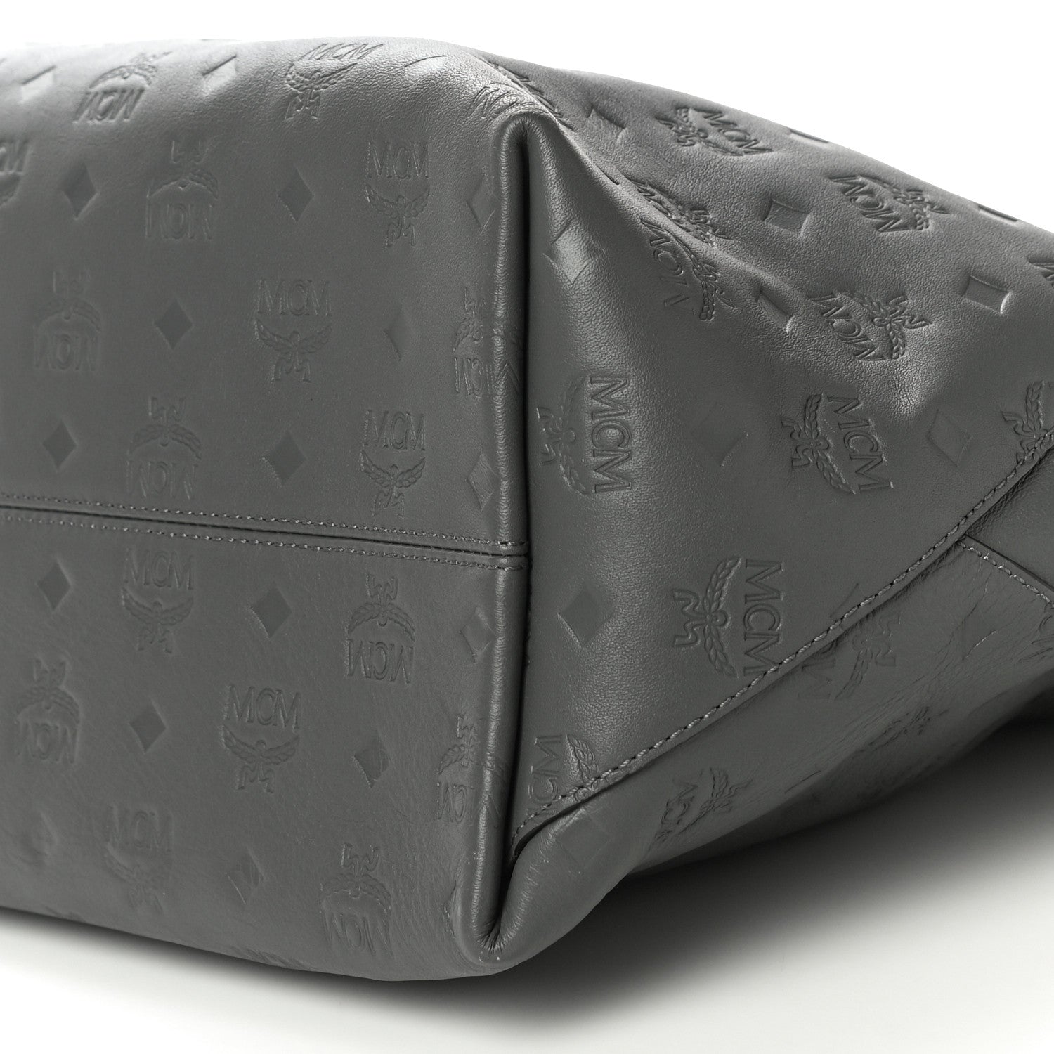 MCM Calfskin Ottomar Monogram Medium Klara Top Zip Tote Charcoal 9 of 11