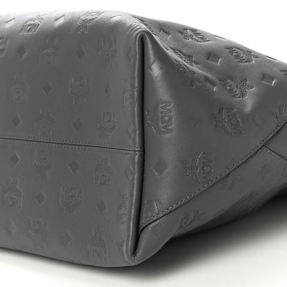MCM Calfskin Ottomar Monogram Medium Klara Top Zip Tote Charcoal 9 of 11