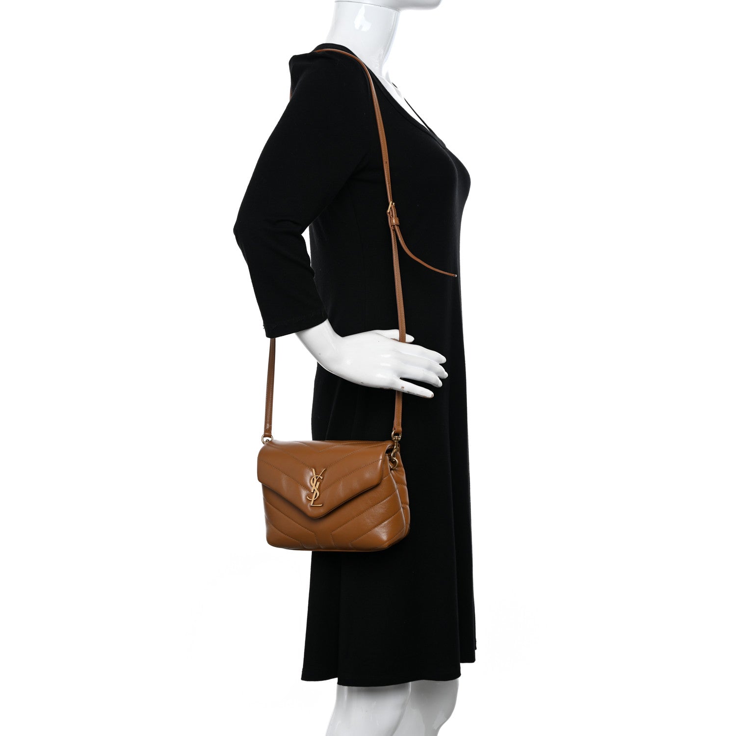 Saint Laurent Calfskin Y Quilted Monogram Toy Loulou Crossbody Bag Dark Natural 2 of 12