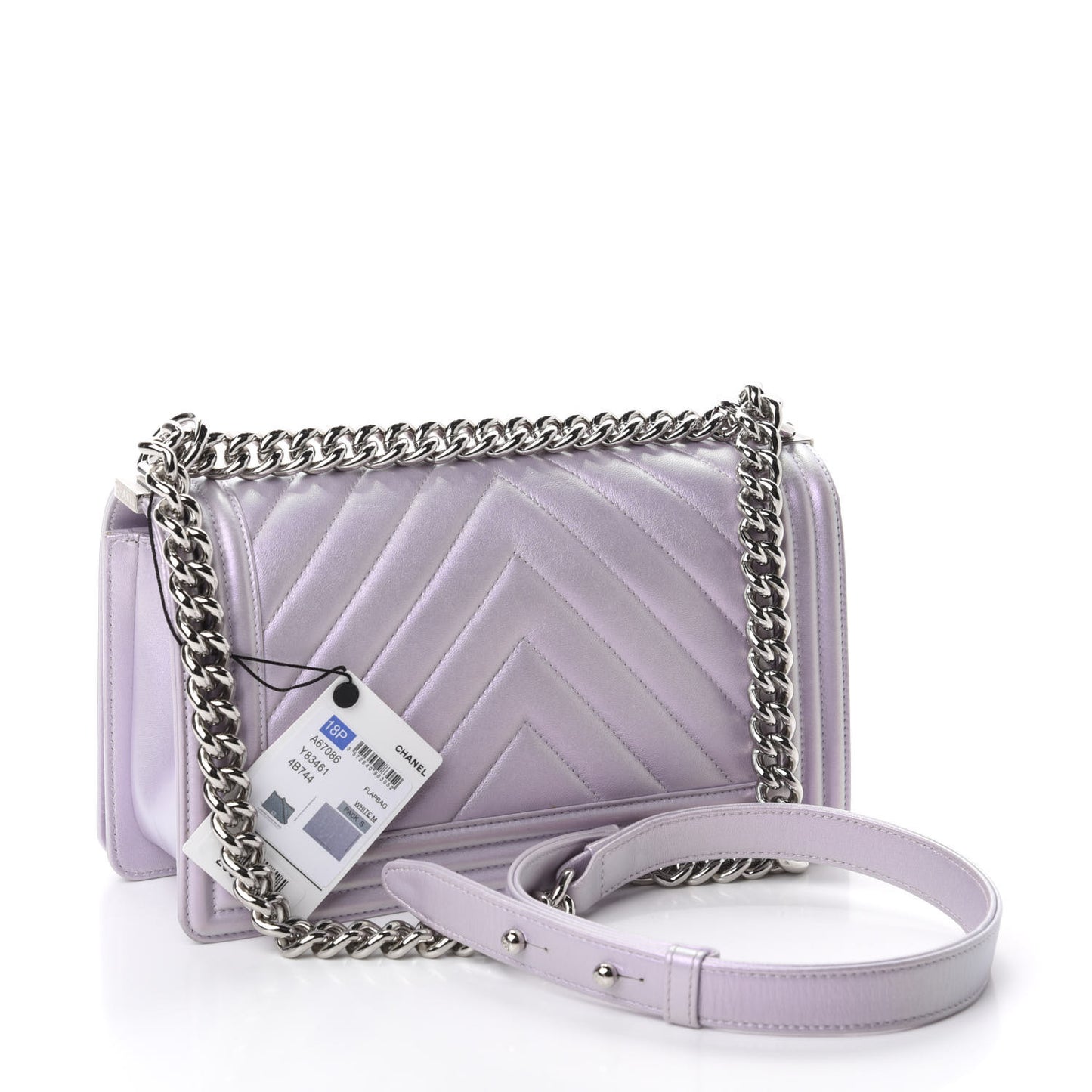 Metallic Lambskin Chevron Quilted Medium Boy Flap Pink
