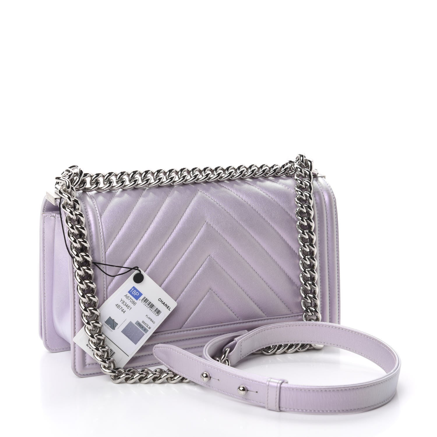 Chanel Metallic Lambskin Chevron Quilted Medium Boy Flap Pink 3 of 12